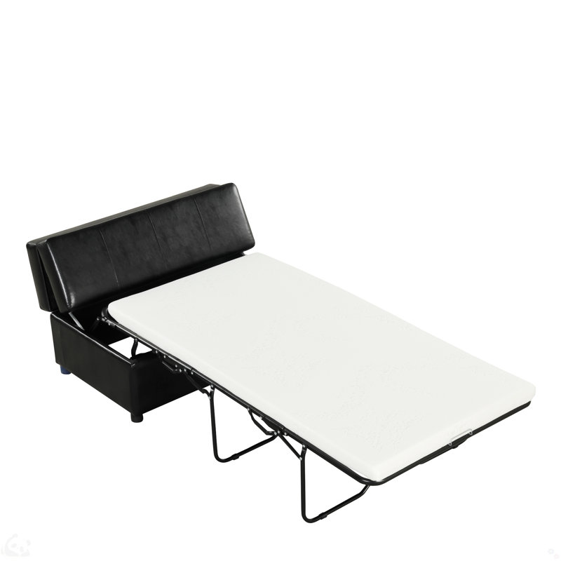 Twin Size Folding Ottoman Sleeper Bed with Mattress Convertible Guest Bed Latitude Run Upholstery Color Black